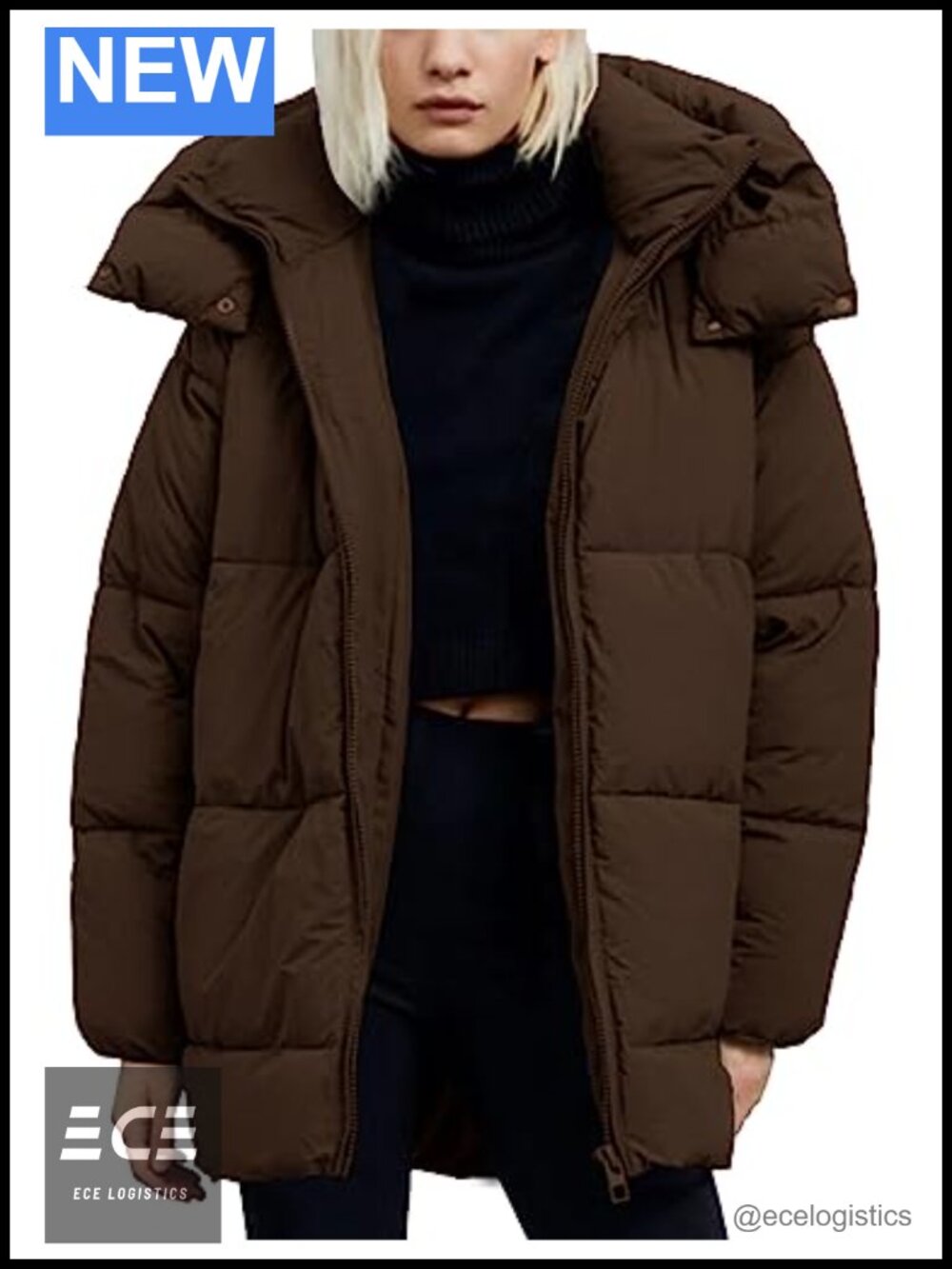 Warm Hooded Puffer Coat Full Zip Mid-Length Winter Jacket